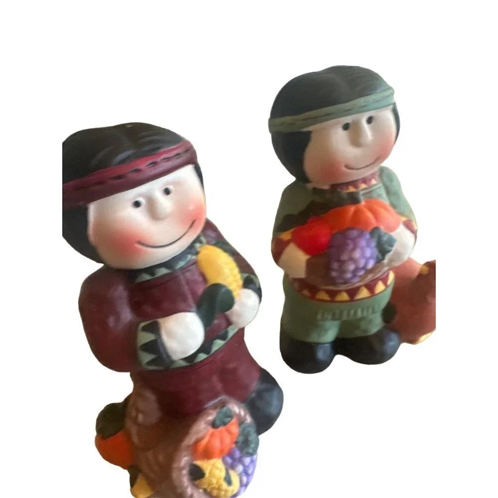 Ceramic‎ Figurines Multicolor Native American Thanksgiving Harvest Set